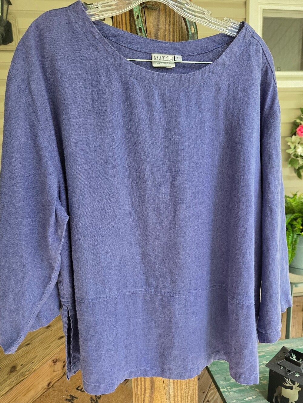 Match Point 100% Linen Boxy Tunic Top Blue Lagenlook Size Large Style 178020
